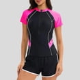 thumbnail image 2 of uvwlwu Women Half Zip Color Block Rash Guard Two Piece Swimsuit with Shorts,S, 2 of 5