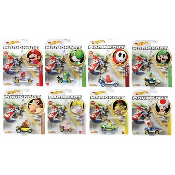 Hot Wheels Mario Kart Die-Cast Character Cars Collection, 8-Pack Set, Nintendo Gaming Collectibles GBG25-957N