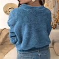 thumbnail image 4 of Mujeres moda sólido manga larga gruesa felpa abrigo Tops blusa cremallera sudadera Pompotops qwe16773, 4 of 7