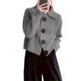 thumbnail image 3 of Women Open Front Knit Sweater Long Sleeve Cardigan Sweater Casual Loose Button Lapel Cardigan Coat Gray XL, 3 of 8