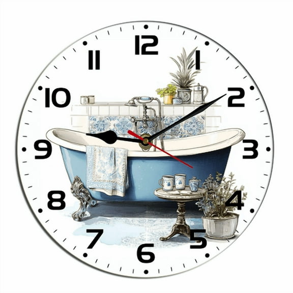 Kurmntregon Bathroom Wall Clock Watercolor Bathtub Hot Tub Animal Toilet Silent Non Ticking Wooden Clocks Decorative Battery Operated For Bedroom Kitchen Living Room Bathroom Round 10"