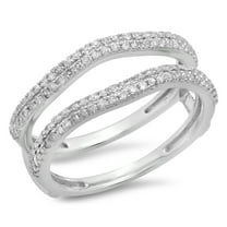 0.50 CT 18K White Gold Round Diamond Ladies Anniversary Wedding Band Enhancer Guard Double Ring
