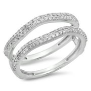 DAZZLING ROCK 0.50 Carat (ctw) 18K White Gold Round Diamond Ladies Anniversary Wedding Band Enhancer Guard Double Ring 1/2 CT