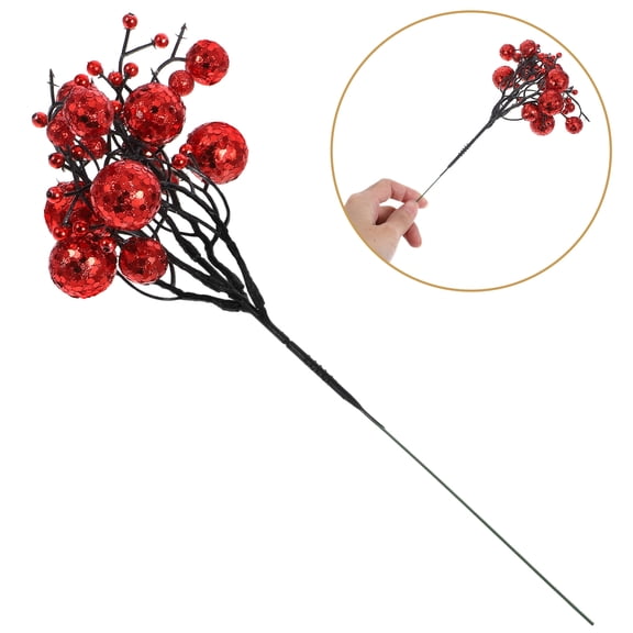 GOOHOCHY  Christmas Tree Decoration Glitter Berries Pick Ornament Baby Red