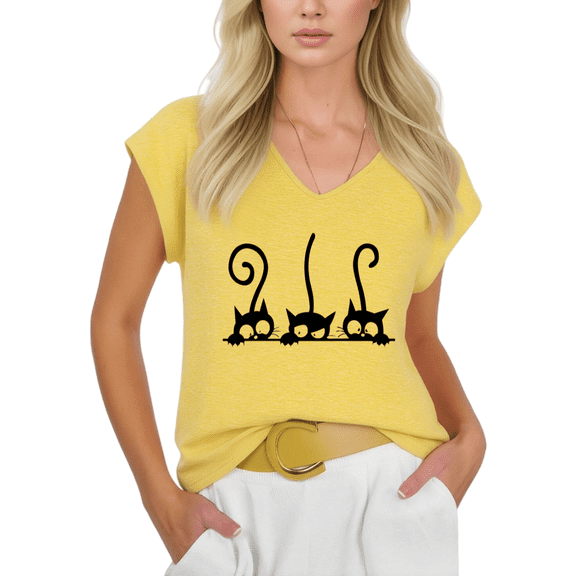 COZYMY Women's Funny Self Deprecating Graphic V-Neck Short Sleeve Tee Soft Cotton Yellow Summer Top