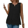 thumbnail image 2 of Women'S Eyelet Embroidered Sleeveless Blouse V Neck Casual Summer Shirt Tops Black M, 2 of 7