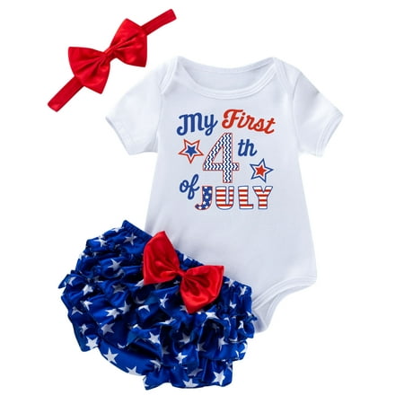 

HIBRO Girls Independence Day Short Sleeve Letter Prints Romper Bodysuit Shorts Headband 3PCS Outfits Clothes Set Baby Matching Shirts Long Sleeve Top