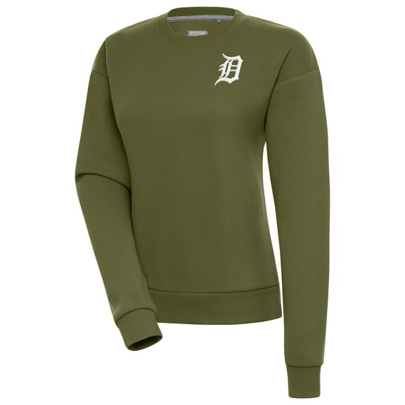 Women's Antigua Olive Detroit Tigers Victory Pullover Sweatshirt