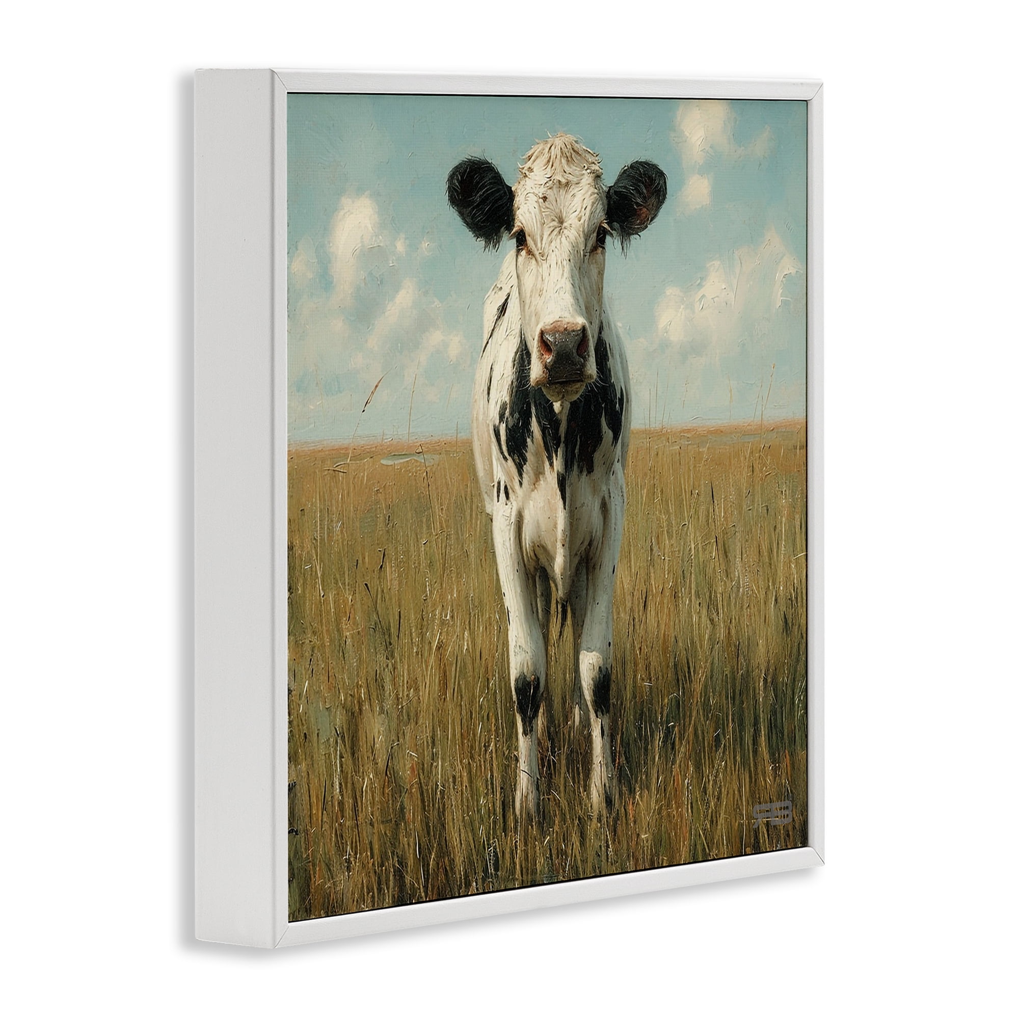 Stupell Industries Cow in Verdant Field Animals & Insects Painting White Framed Art Print Wall Art, 24 x 24