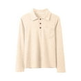 thumbnail image 3 of CXYYY Polo Shirts for Kids Boys Long Sleeve T-Shirts Solid Color Collared Neck Tees Teens School Uniform Tops Beige 13-14 Years, 3 of 4