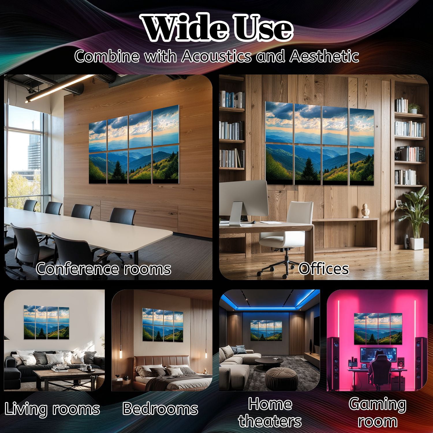 8 Pack Art Acoustic Panels Sound Absorbing Appalachian Mountains Blue Ridge Parkway Decorative Soundproof Wall Panels Self Adhesive for Nursery Game Room Bedroom 48"x32"