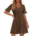 thumbnail image 4 of Delconic Women’s Short Sleeve V Neck Ruffle Hem Casual Loose Fit Dress with Pockets for Daily Wear and Leisure Activities Coffee L, 4 of 5
