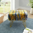 thumbnail image 3 of Home Soft Things Multi Jacquard Faux Fur Ottoman - Teal - 19x13x17", 3 of 9