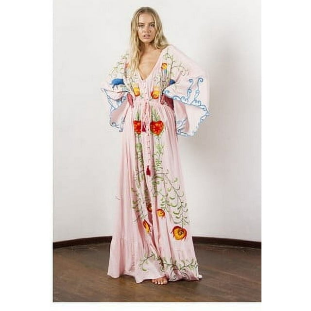 Robe Boho pour Femmes Manches Longues Taille à Cordon Robe Trapèze