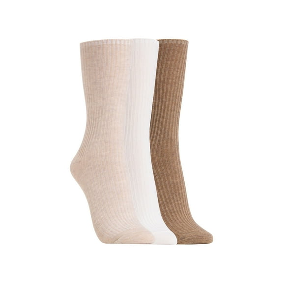 Clarks Women's Ribbed Crew Socks 3 Pair, Oatmeal/Ivory/Tan, Women's 4-10 Shoe