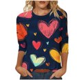 thumbnail image 2 of Elvqul Womens Blouses Plus Size Navy 3/4 Sleeve Crew Neck T-Shirts Love Print Fashion Juniors Pullover Blouses, 2 of 4