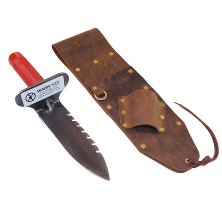 Brown Leather Sheath RIGHT sided and Lesche Digging Tool LEFT Serrated