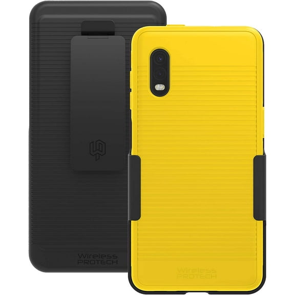 Wireless ProTech Case with Clip Compatible with Samsung Galaxy XCover Pro Phone Model SM-G715. Heavy Duty Rotating Belt Clip Holster and Durable Flexible Protective Case Combo (Yellow)