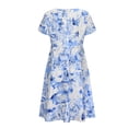 thumbnail image 5 of Rciityk Blue Sundresses for Women Casual Summer Short Sleeve Round Neck Floral Print Long Midi Dress A-Line Swings - Spring/Summer Savings Clearance, 5 of 8