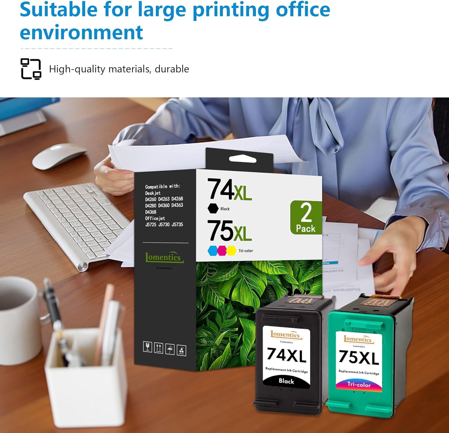 74 75XL Ink Cartridges ( Black Tri-Color) Compatible for 74 75 XL Printer Ink Cartridge for D4260 D4263 D4268 J5725 J5730 J5735