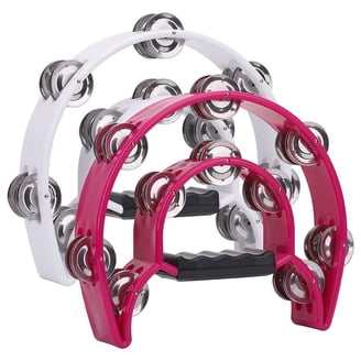 Half Moon Musical Tambourine (Pink) Double Row Metal Jingles Hand
