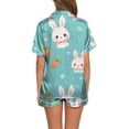 thumbnail image 2 of Yuncity Easter Womens Pajamas Silk Satin 2 Piece Bunny Print Short Sleeve Button Shirt Tops Pants Pjs Loungewear Sleepwear Blue Xl, 2 of 5