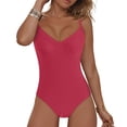 thumbnail image 2 of Women's One Piece Swimsuit Tummy Control Bathing Suit Ruched Swimwear Tie Back Shell Stitch Swim Suit, 2 of 9