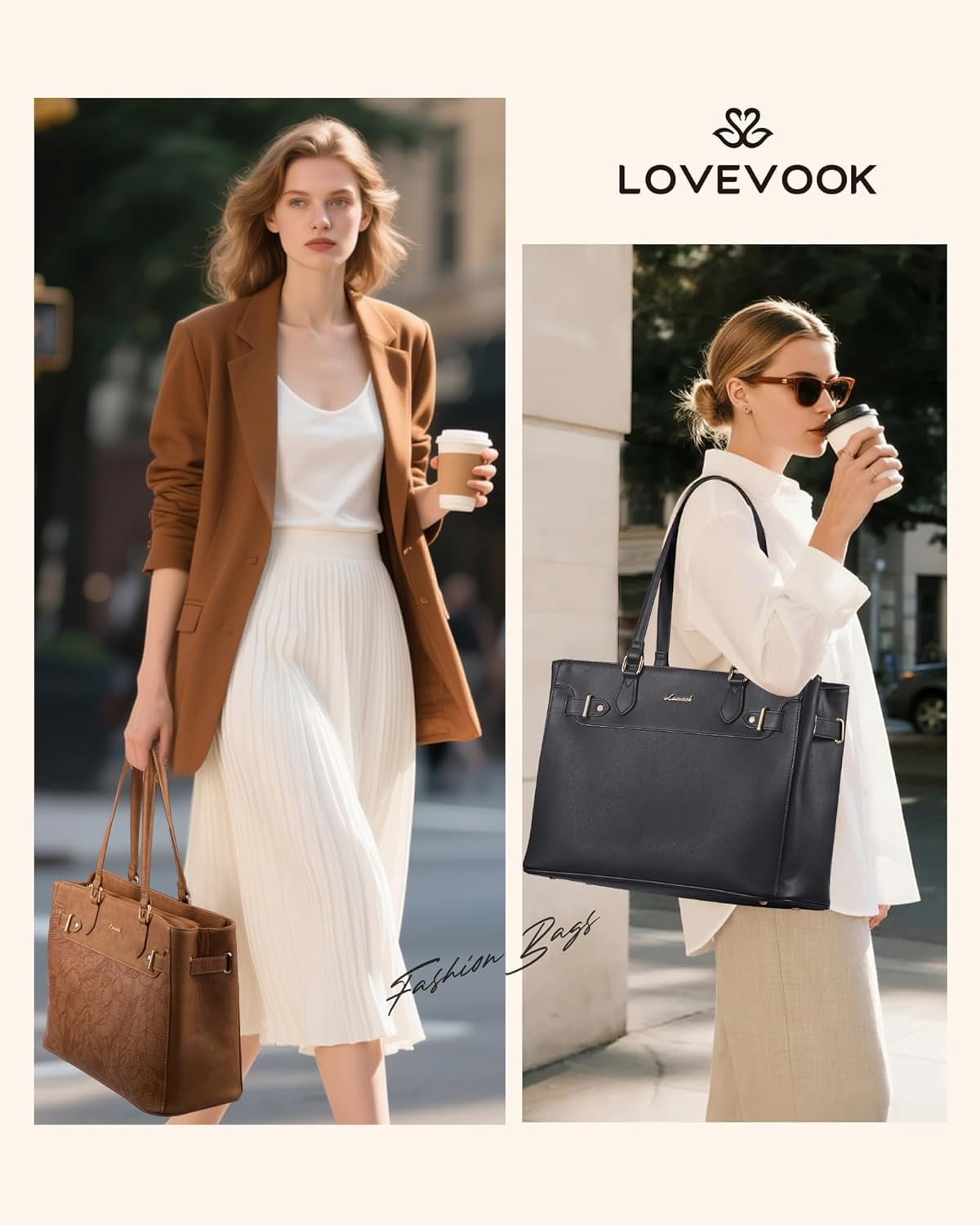LOVEVOOK Laptop Tote Bag for Women Work, Teacher Tote Bag with Large Cup Holder, 15.6 Inch Waterproof Leather Computer Bag