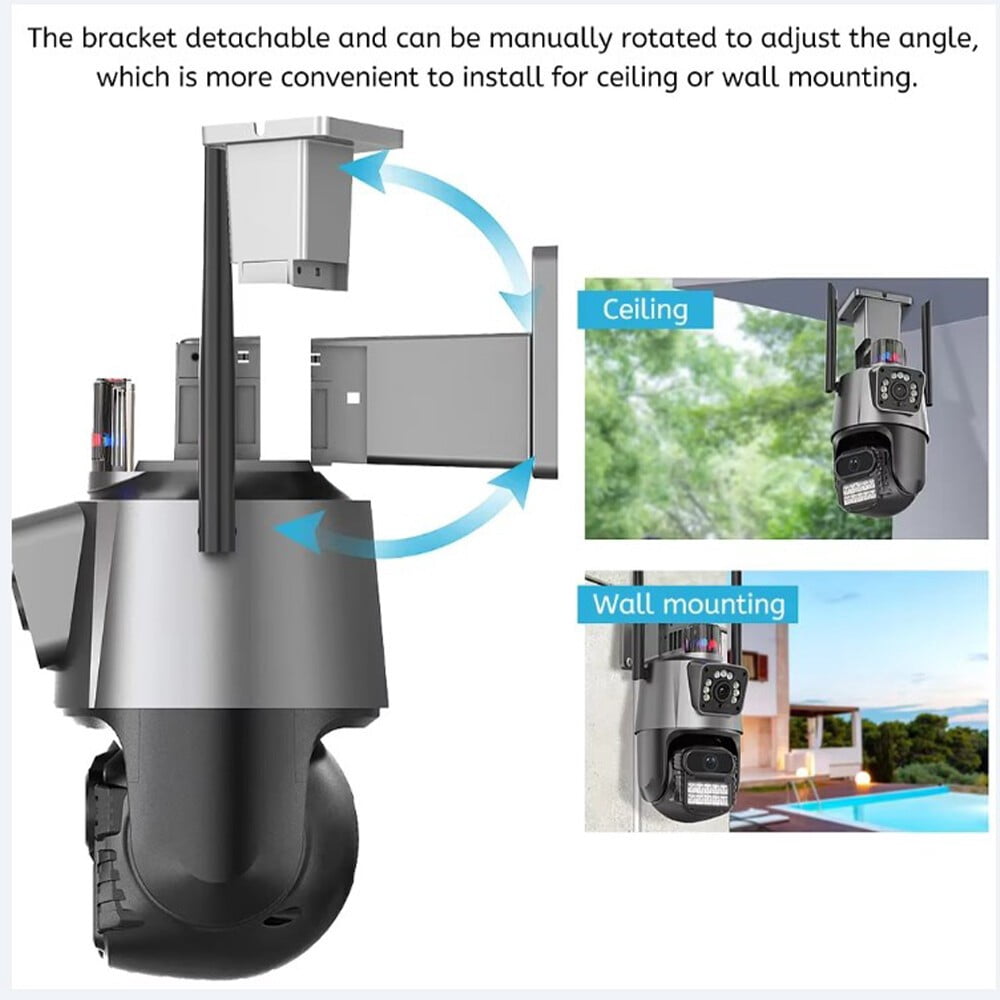 Outdoor Security Camera 4K 8MP HD Dual-Lens Wifi PTZ Surveillance Camera,Auto Tracking,Surveillance Police Light Alarm,Color Night Vision