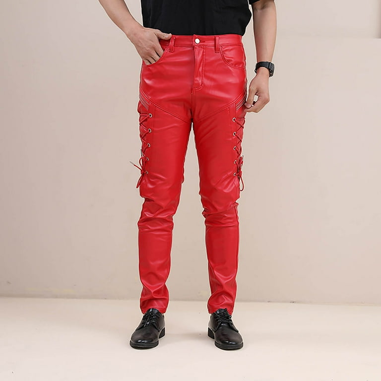 HOOMEUMY Men's Faux Leather Pants Steampunk Goth Trousers