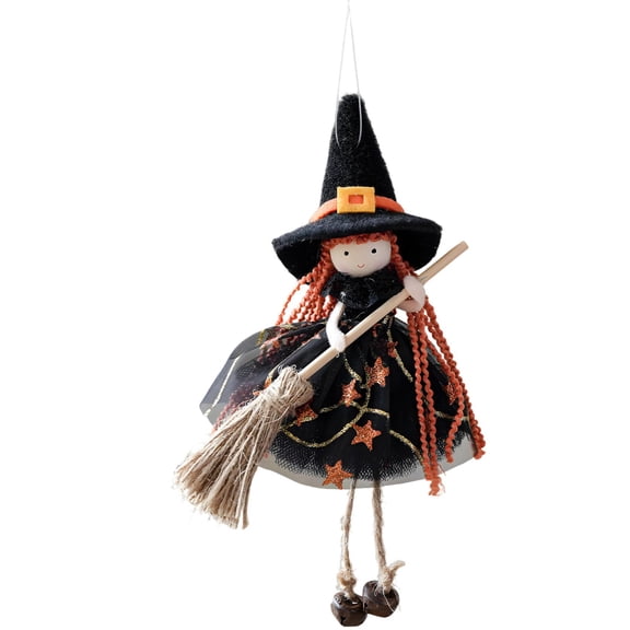 CuiLiyq Hanging Witch Dolls with Broom,  1 Pcs Halloween Small Witch Figurine with Gauze Skirt, Halloween Hanging Decoration for House Room Door and Window (Purple)