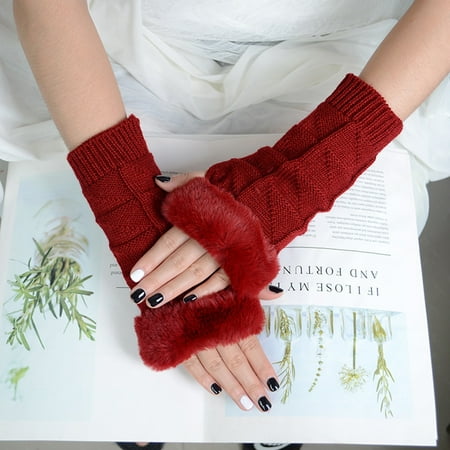 

Tangnade Winter Gloves for Women Gloves With Touch Screen Fingers Women Solid Color Frayed Warm Typing Elastic Half-Finger Gloves