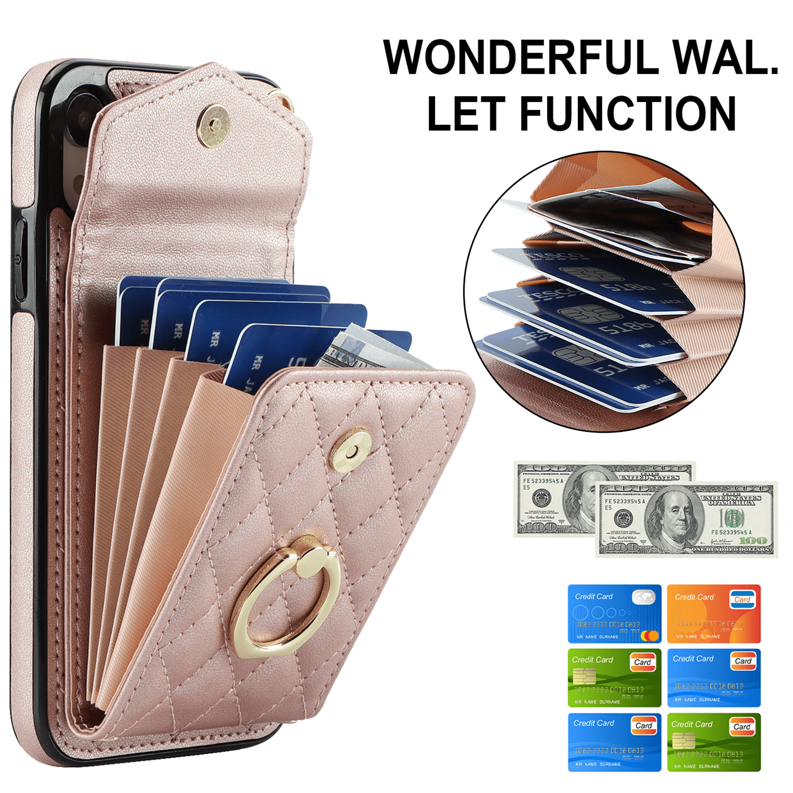 Asuwish Wallet RFID Blocking PU Leather Cell Phone Case with Tempered Glass Screen Protector, Wrist Strap for iPhone XR, Rose Gold
