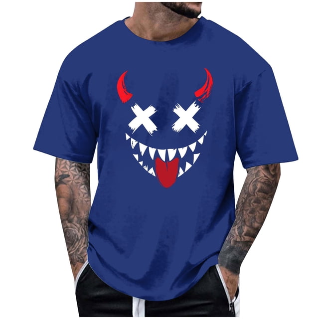Blusas y camisas de manga corta y cuello redondo para hombre. Blusas/camisetas de manga corta con cuello redondo y estampado de Halloween para hombre. Blusa para hombre.