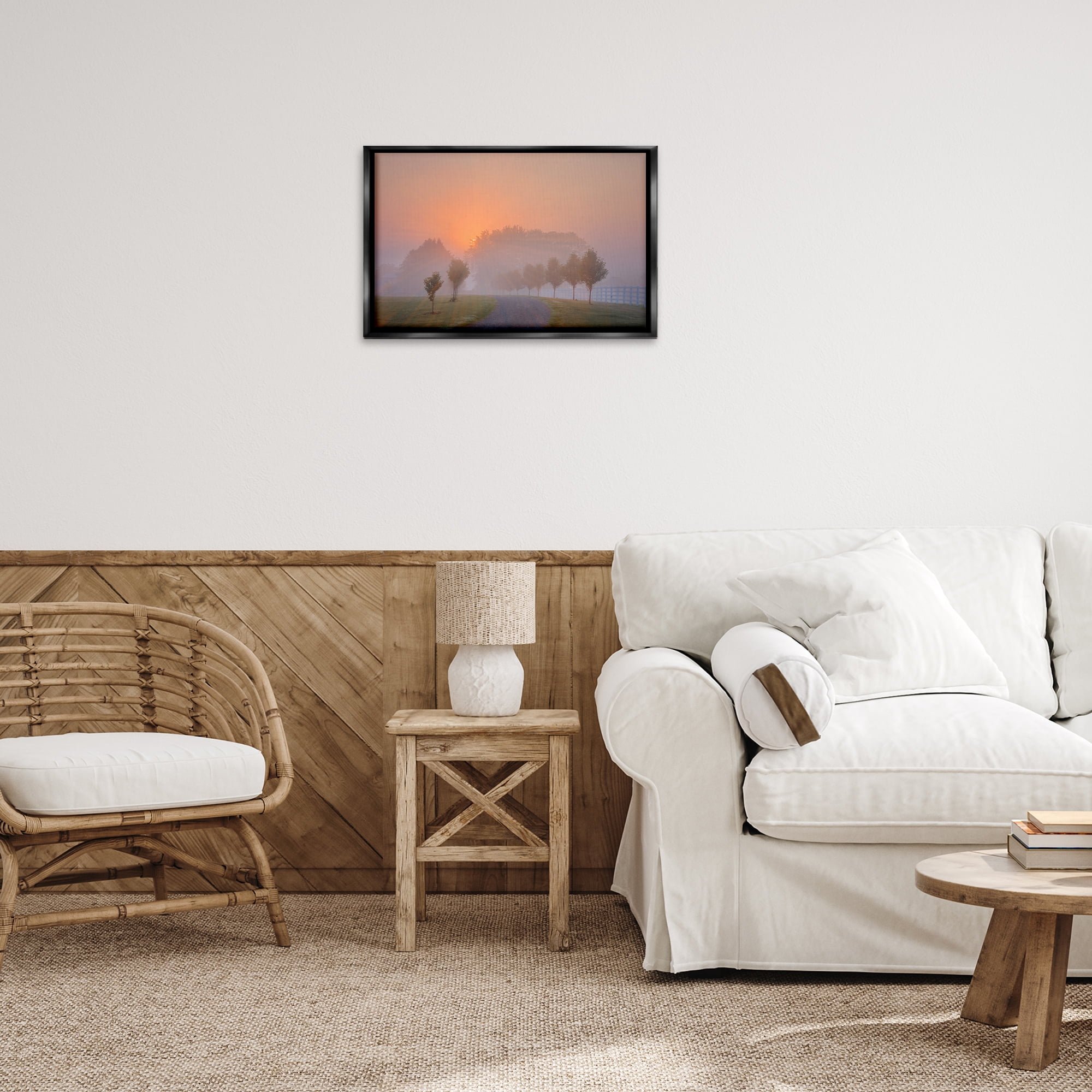 Stupell Industries Grove Path at Sunset Landscape & Nature Photography Black Floater Framed Canvas Art Print Wall Art, 25 x 17
