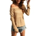 thumbnail image 2 of LEKWK Crochet Tops for Women Hollow Out Knit Long Sleeve Tops Trendy Sweater Tops Solid Color See Through Boho Beach Outfits, 2 of 8