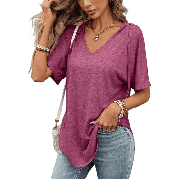 Cuteduck Women's Short Sleeve V-Neck T-Shirt – Loose Fit Solid Color Soft Summer Top – Casual Everyday Essential S-2X