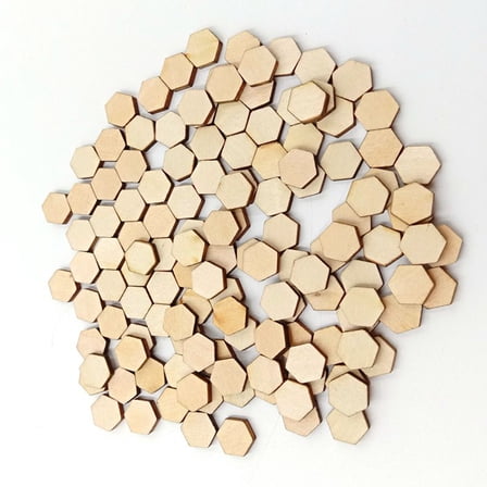 Mobutofu 100Pcs Paintable Wooden Crafts for Childrens Puzzle Hexagon Wooden Pieces Khaki 1x1in