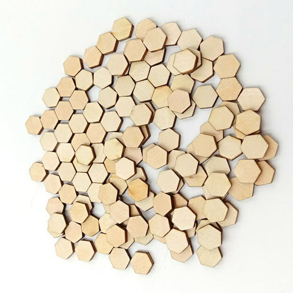 Mobutofu 100Pcs Paintable Wooden Crafts for Childrens Puzzle Hexagon Wooden Pieces Khaki 1x1in