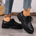 thumbnail image 6 of Womens Platform Derby Shoes with Chunky Lug Sole | Comfortable Slip-Resistant Casual Sneakers | Black PU Faux Leather Lace-Up,Size 6, 6 of 9