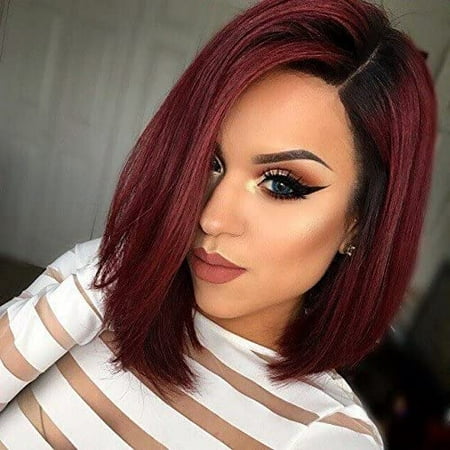 Synthetic Wigs 2 Tone 1B 99J Straight Hair Ombre Short Bob Wig Side Part  Natural Black Root To Wine Red Hair Wigs For Women | Walmart Canada