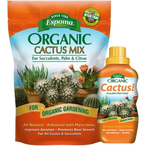 Espoma Organic Cactus Soil Mix 8qt Bag and Cactus! Liquid Plant Food Concentrate 8oz Bottle. Use for Cactus & Succulents - for Organic Gardening - Combo Pack