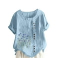 thumbnail image 2 of ClodeEU Women's Linen Blend Printed Short Sleeve Top ,Casual Loose Button Blouse Blue,Womens Plus L, 2 of 5
