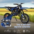 thumbnail image 4 of 49cc 2-Stroke Gas Powered Kids Dirt Bike, Mini Motorcycle with 10 Inch Off-Road Tires, Front Rear Disc Brakes, Up to 25 Mph, Max Load 330 LBS for Children (Blue), 4 of 8