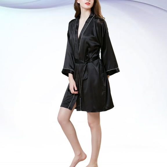 LULULION 1Pcs Casual Bathrobe Night Shirt Women Black Long Sleeve Easy to Wash for Women