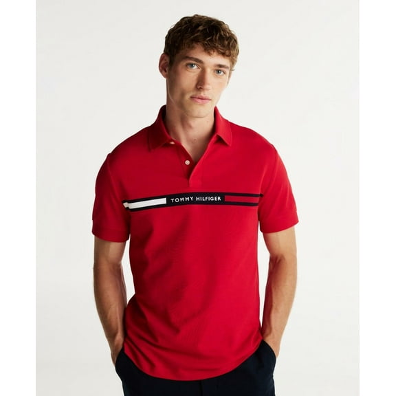 Tommy Hilfiger Men's Big & Tall Embroidered Chest Stripe Polo Shirt Red-3XLT