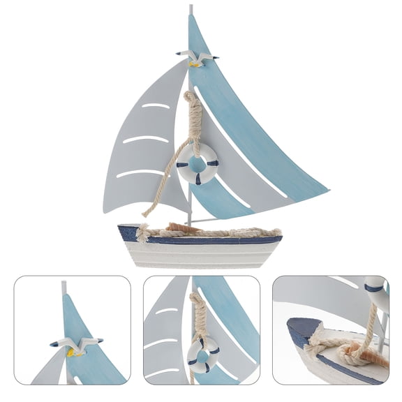 WHAMVOX  Marine Style Sailboat Navy Blue Decor Figurine Ships Retro Seaside