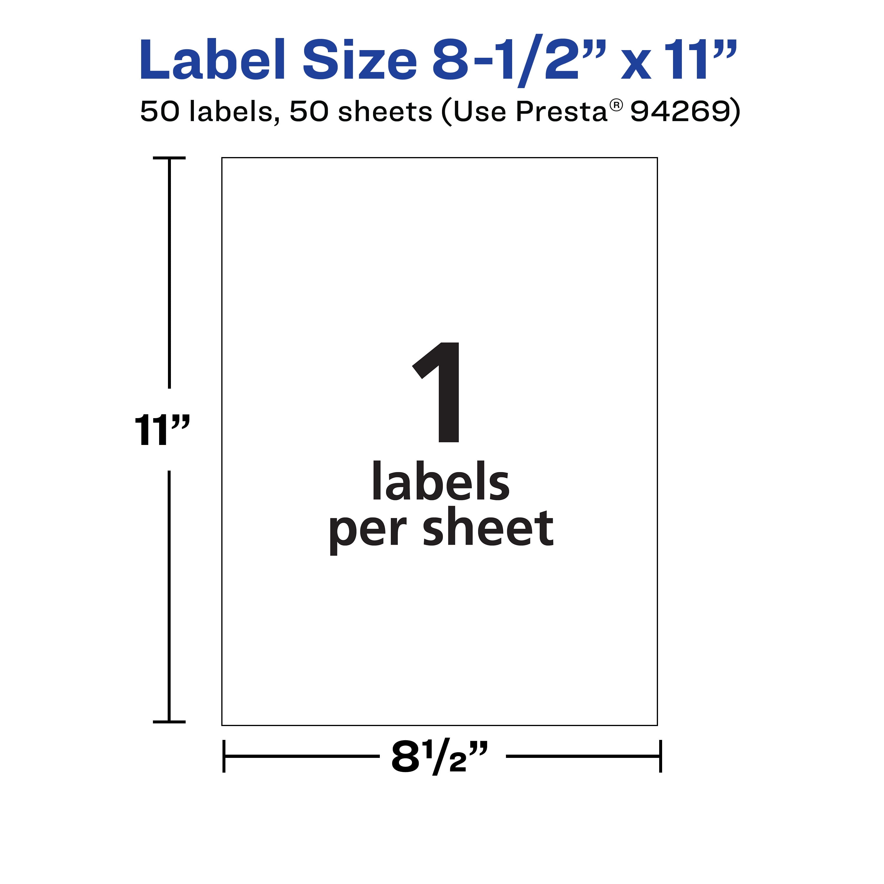 Avery Removable Rectangle Labels, 8.5" x 11", 50ct