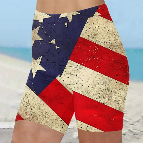 Gspmoly Women Short, Women'S Independence Day High-Waisted Summer Print Leggings Beach Shorts Hiking Shorts Women up to 70% Off Multicolor XXXL