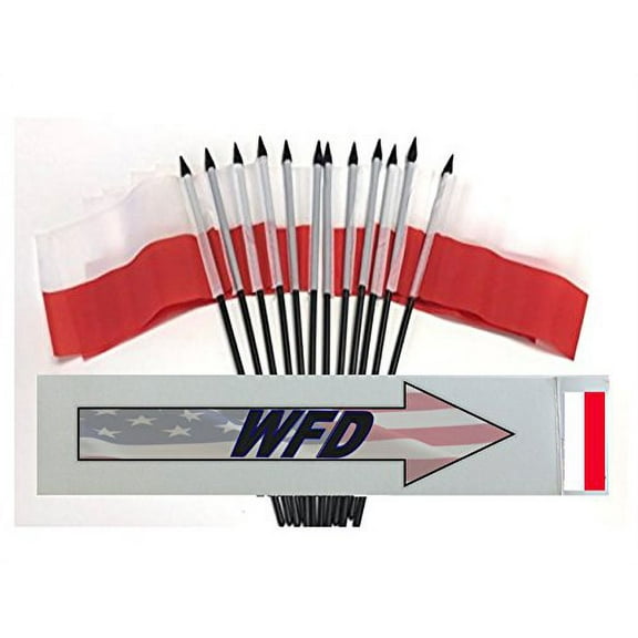 Pack of 12 4"x6" Poland Polyester Miniature Office Desk & Little Table Flags, 1 Dozen 4"x 6" Polish Small Mini Hand Waving Stick Flags